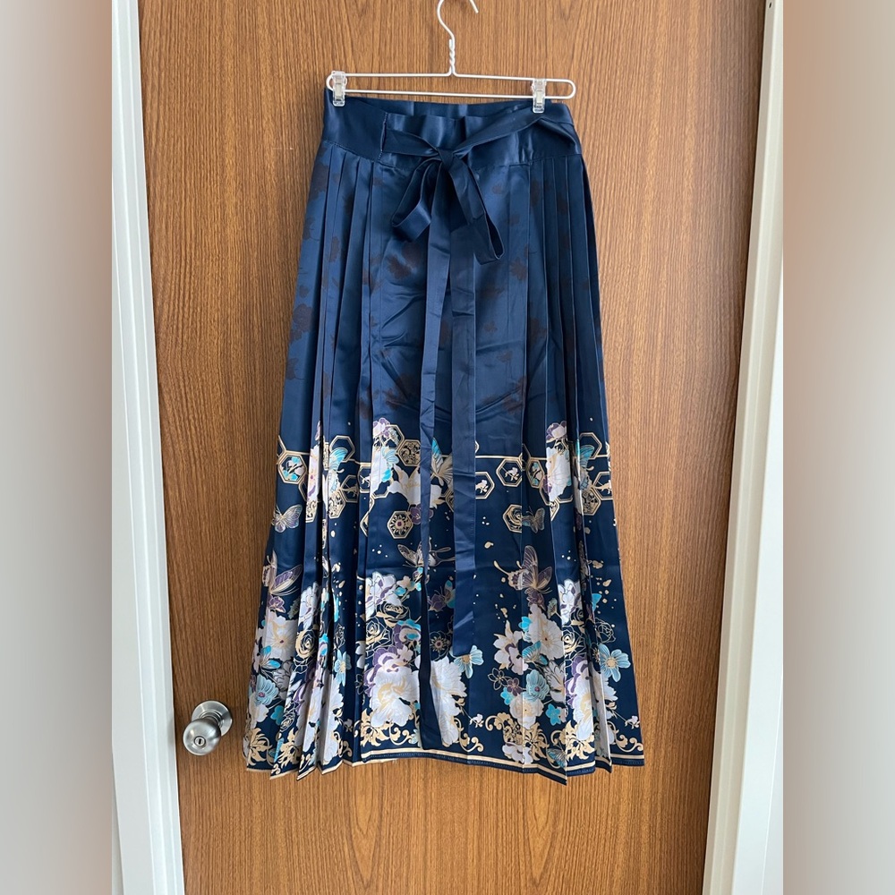 Navy Floral Wrap Around Skirt Traditional